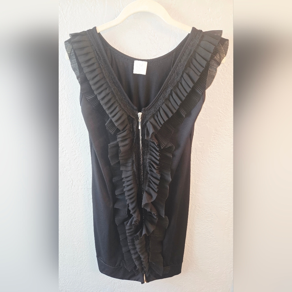 Lm Lulu Black Ruffle-Trim Mini Dress